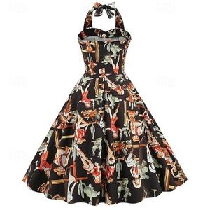 Pin-up Cosplay Retro 50s Cowgirl Swing Western Dance Midi Dress with Crinoline